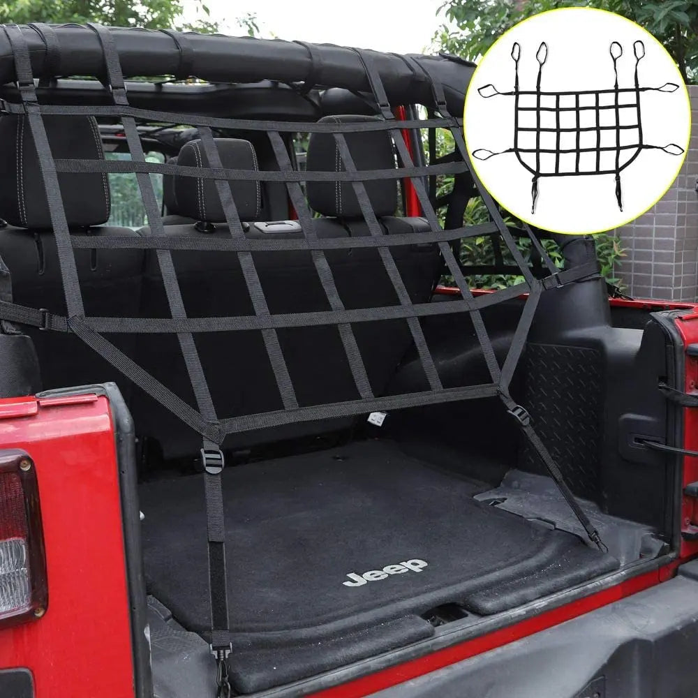 For 2007-2018 Jeep Wrangler JKU 4 Door Mesh Cargo Trunk Side Back Net Restraint Protective Roof Top Baggage Black