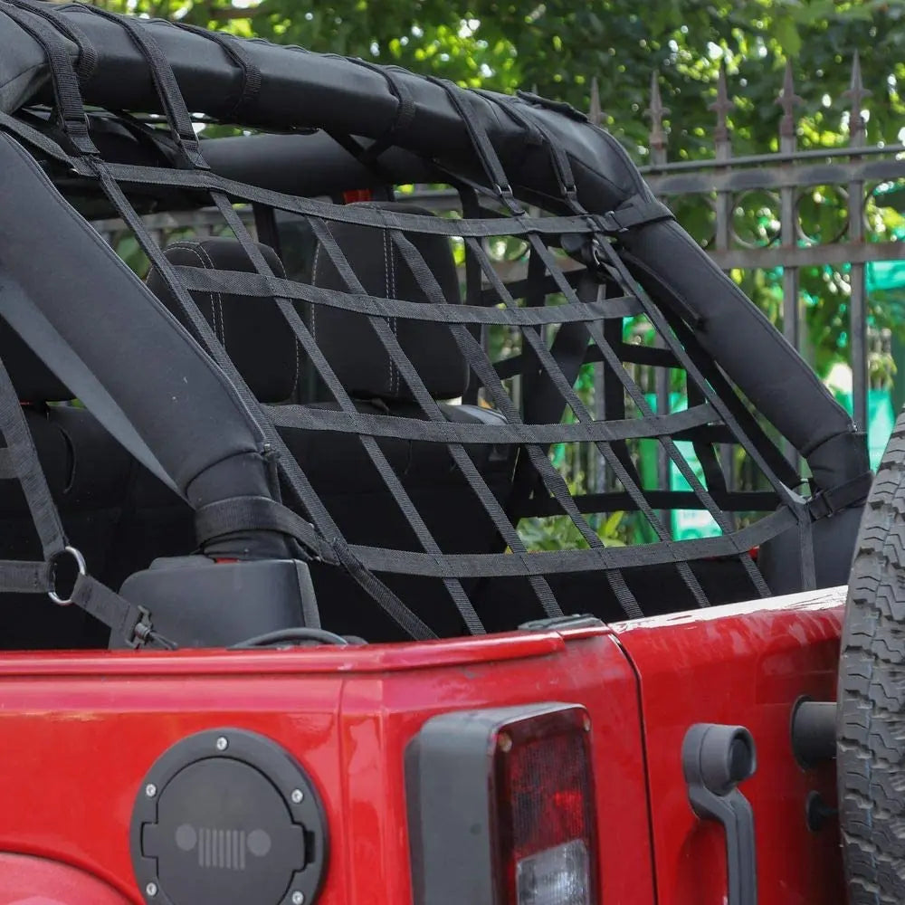 For 2007-2018 Jeep Wrangler JKU 4 Door Mesh Cargo Trunk Side Back Net Restraint Protective Roof Top Baggage Black