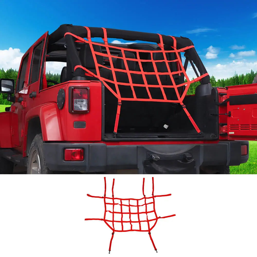 For 2007-2018 Jeep Wrangler JKU 4 Door Mesh Cargo Trunk Side Back Net Restraint Protective Roof Top Baggage Black