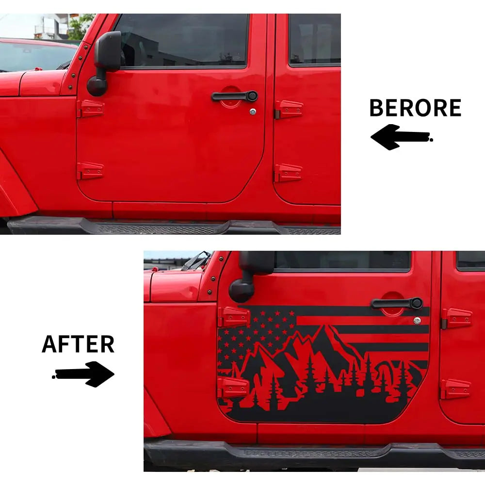 For 2007-2018 Jeep Wrangler JK 2/4 Door Car Door Decal Sticker American Flag