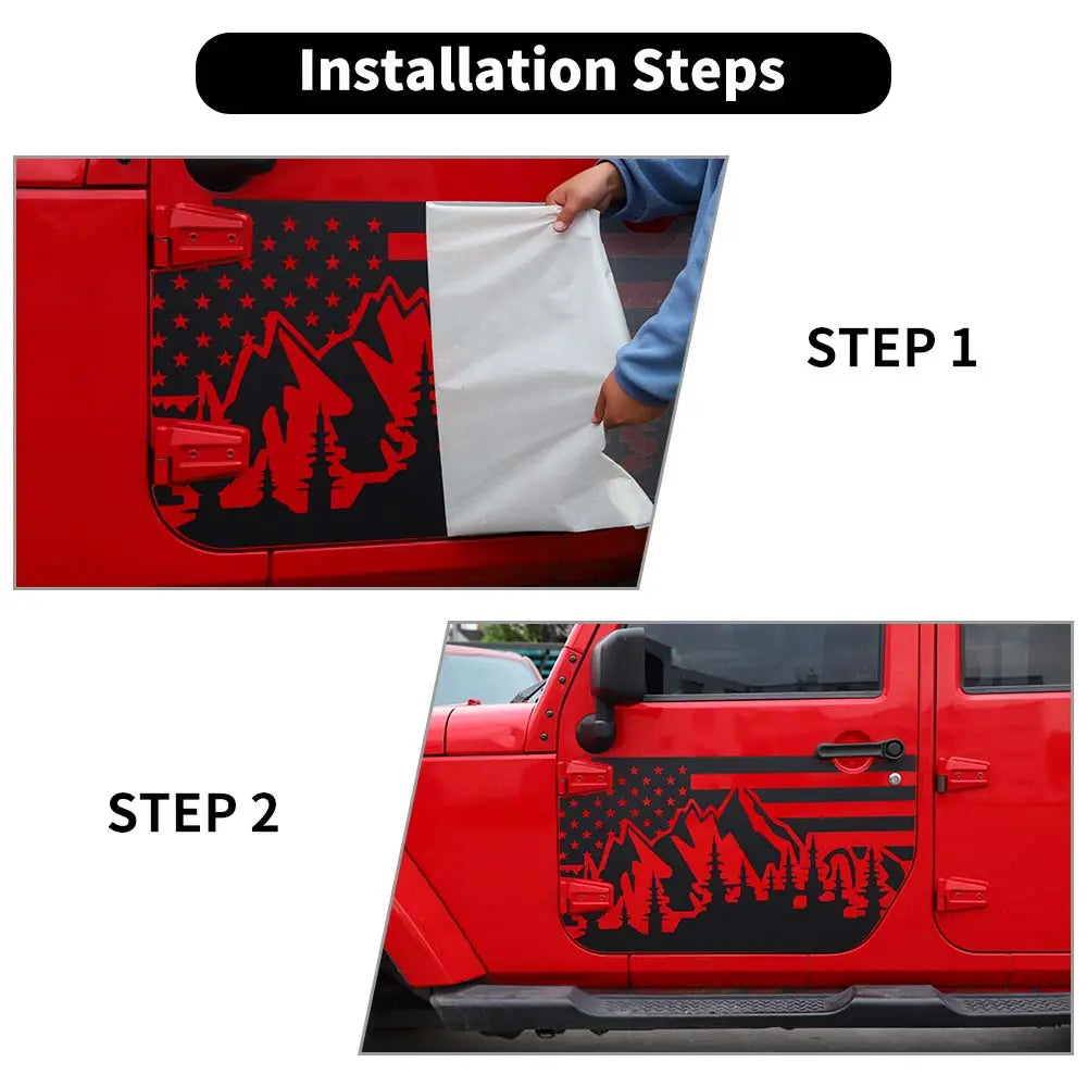 For 2007-2018 Jeep Wrangler JK 2/4 Door Car Door Decal Sticker American Flag