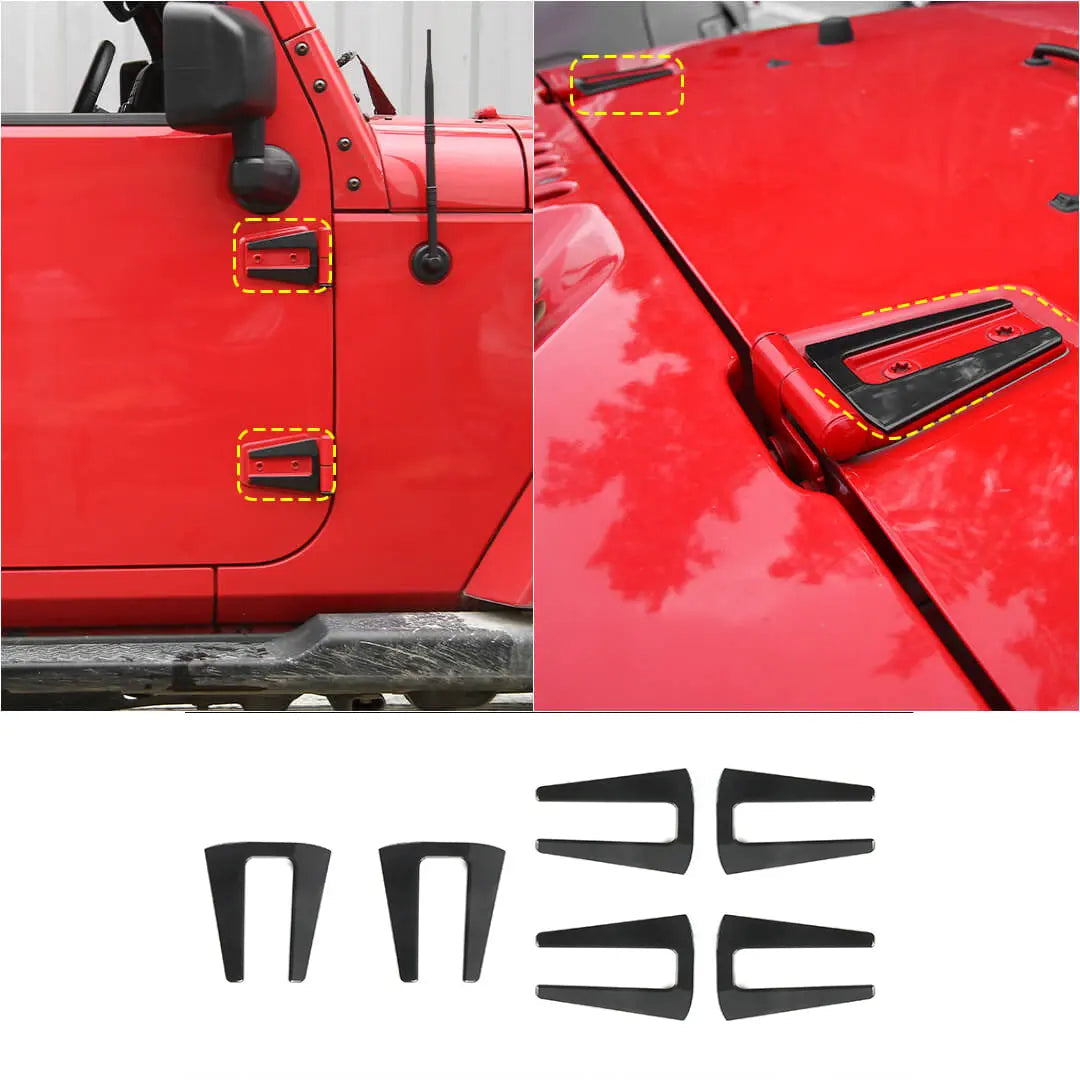 For 2007-2018 Jeep Wrangler JK 2 Door Hood Hinge & Door Hinge Cover Trim Kit (6 pcs)