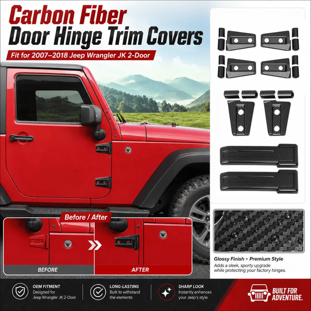 For 2007-2018 Jeep Wrangler JK 2-Door/Hood/Tailgate Hinge Trim Cover Kit (8 pcs)