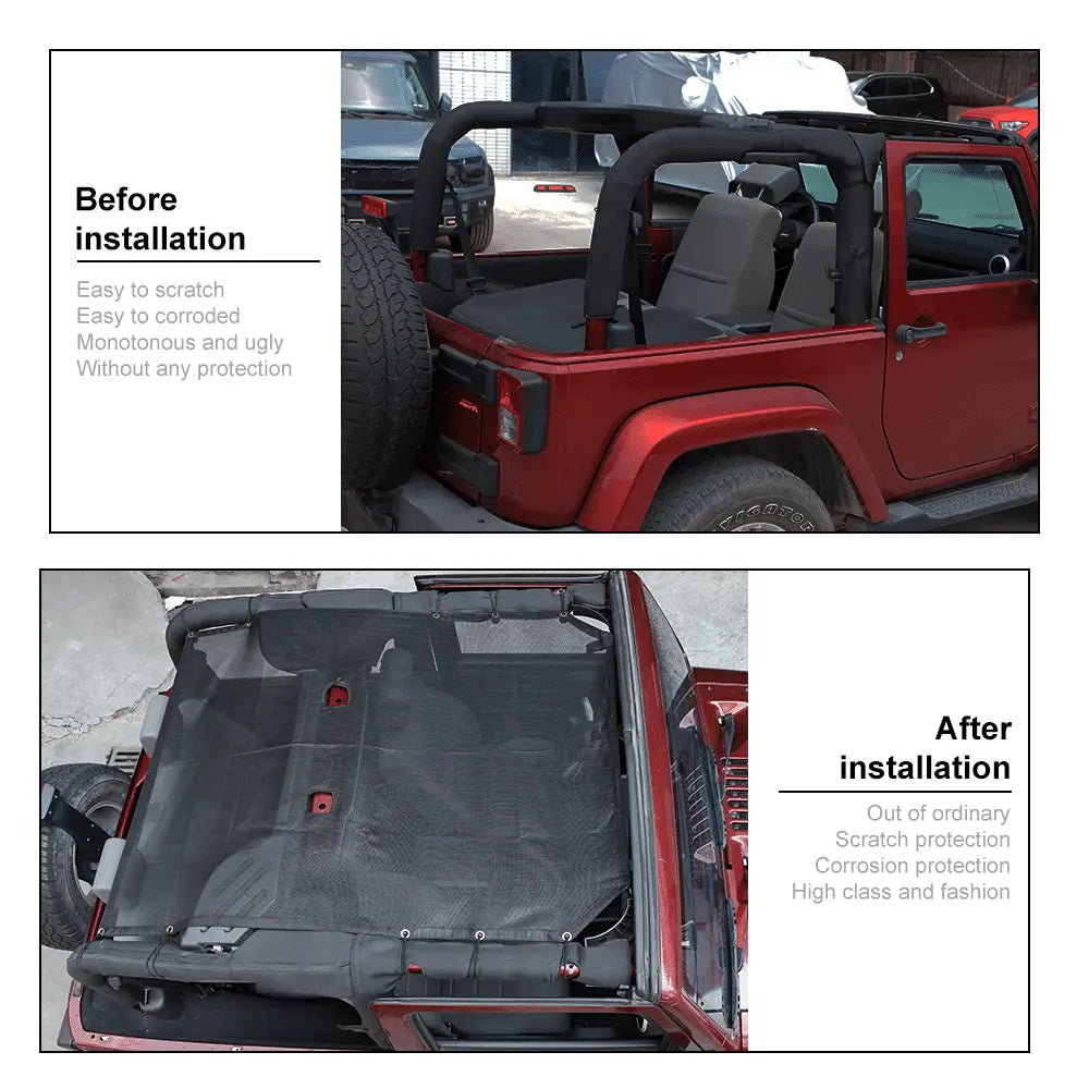 For 2007-2018 Jeep Wrangler JK 2-Door  Sunroof Sun Shade Insulation Net Black