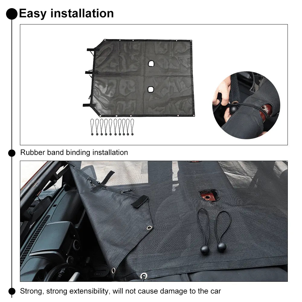 For 2007-2018 Jeep Wrangler JK 2-Door  Sunroof Sun Shade Insulation Net Black