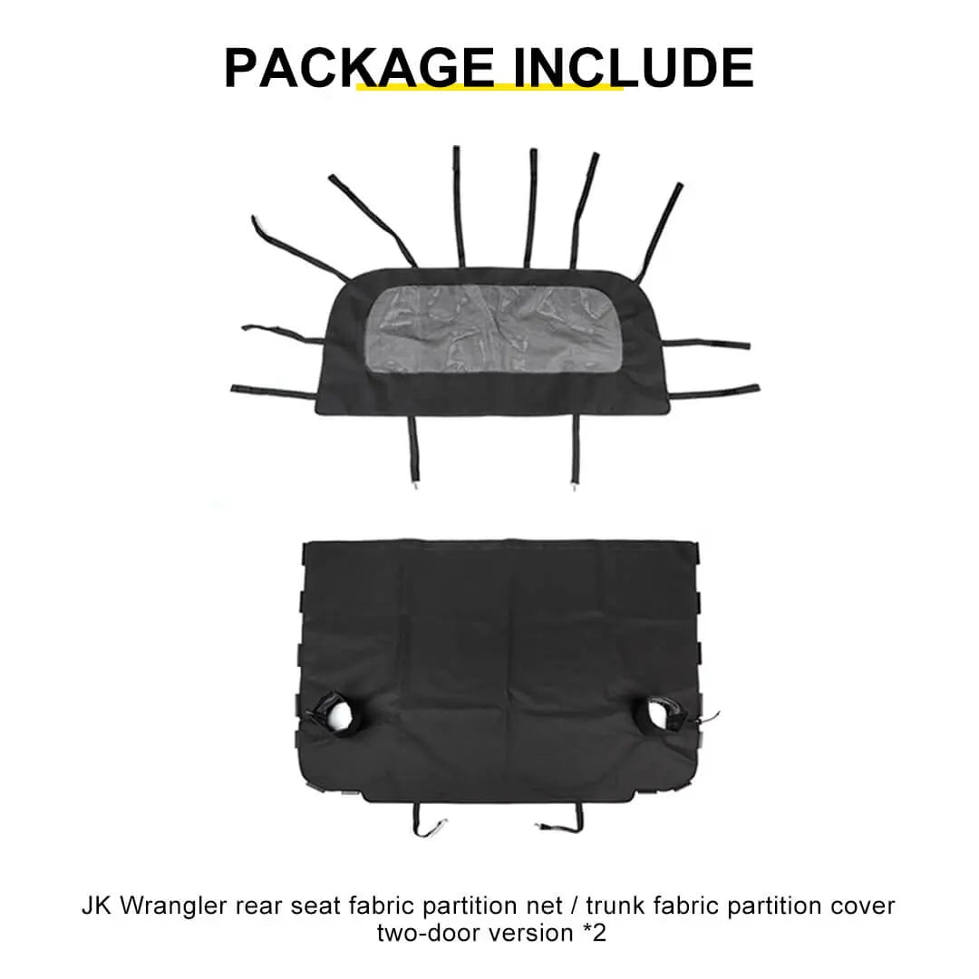 For 2007-2018 Jeep Wrangler JK 2-Door Trunk Divider & Cargo Cover Cargo Privacy Shade (2 pcs)