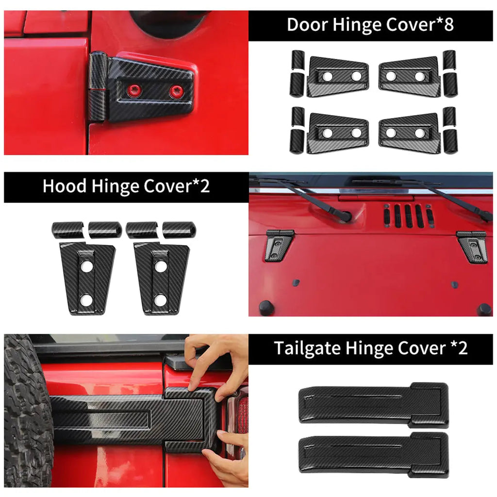 For 2007-2018 Jeep Wrangler JK 2-Door/Hood/Tailgate Hinge Trim Cover Kit (8 pcs)