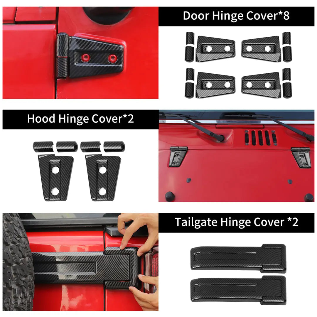 For 2007-2018 Jeep Wrangler JK 2-Door/Hood/Tailgate Hinge Trim Cover Kit (8 pcs)