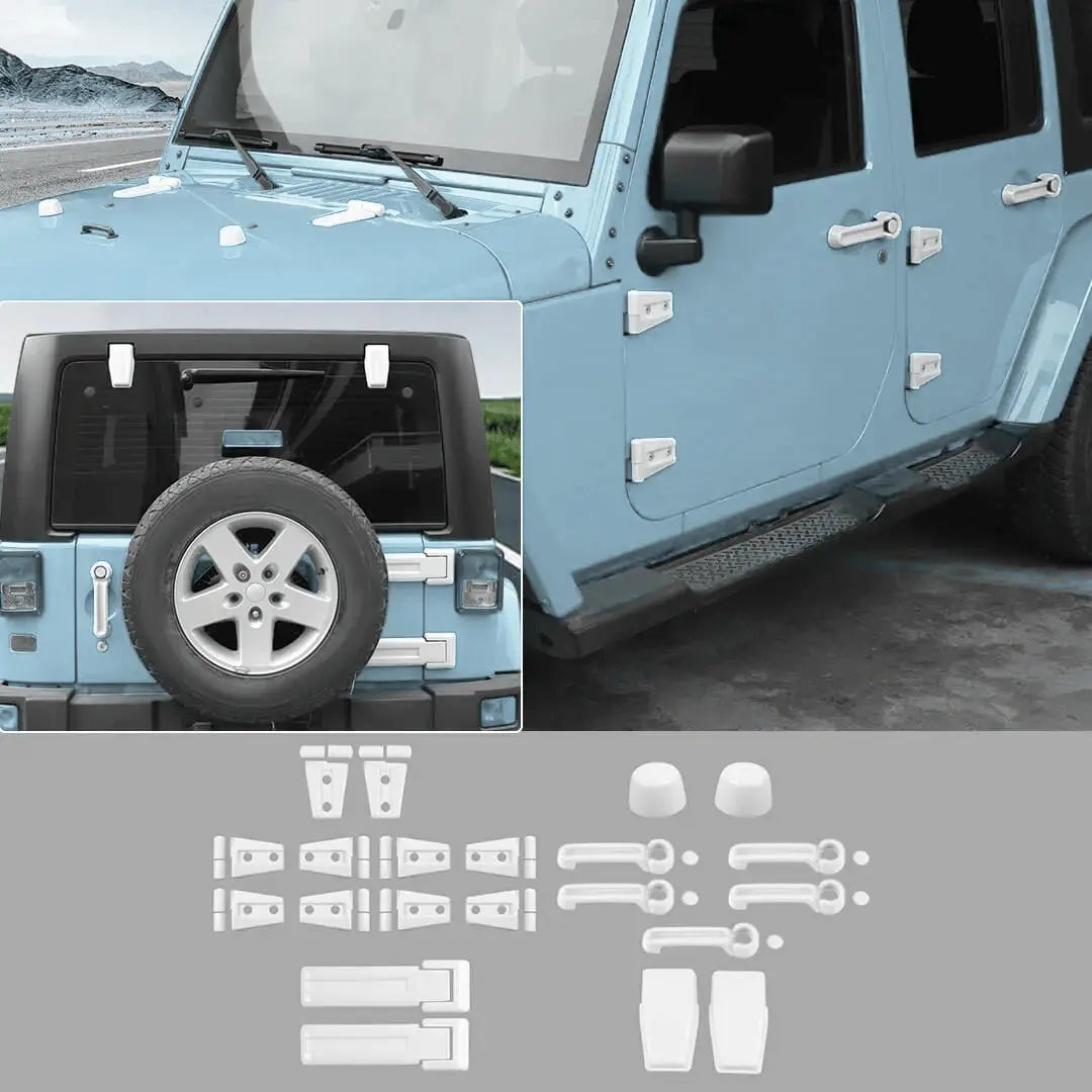 For 2007-2018 Jeep Wrangler JK 21 x Door Handle Hinge Cover Hood Rubber Head Cap Trim Cover Kit