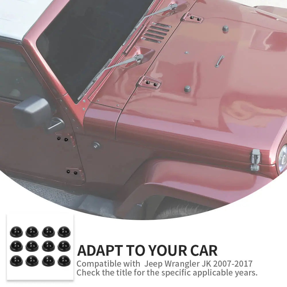 For 2007-2018 Jeep Wrangler JK 2Door Hood & Door Hinge Bolt Trim Cap Cover Kit, A-Pillar Protection, 12PCS