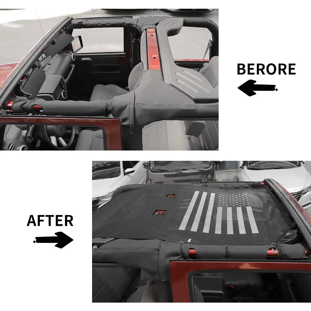 For 2007-2018 Jeep Wrangler JK 2Dr Sunshade UV Protection Mesh Heat Shade Soft Top US Flag