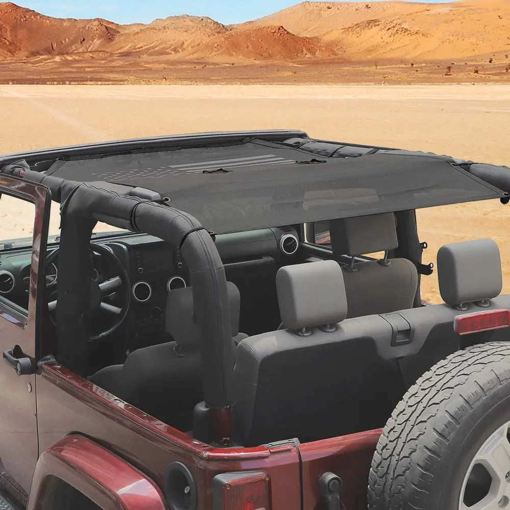 For 2007-2018 Jeep Wrangler JK 2Dr Sunshade UV Protection Mesh Heat Shade Soft Top US Flag