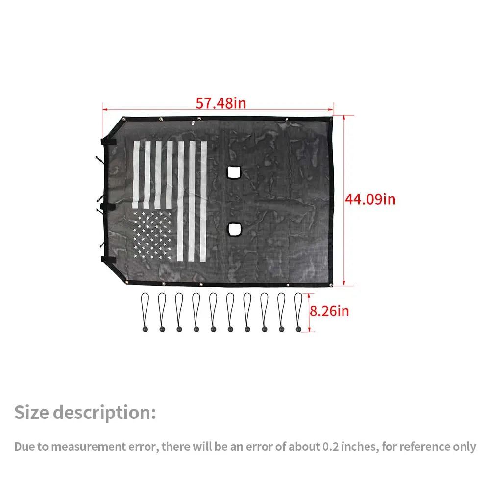 For 2007-2018 Jeep Wrangler JK 2Dr Sunshade UV Protection Mesh Heat Shade Soft Top US Flag