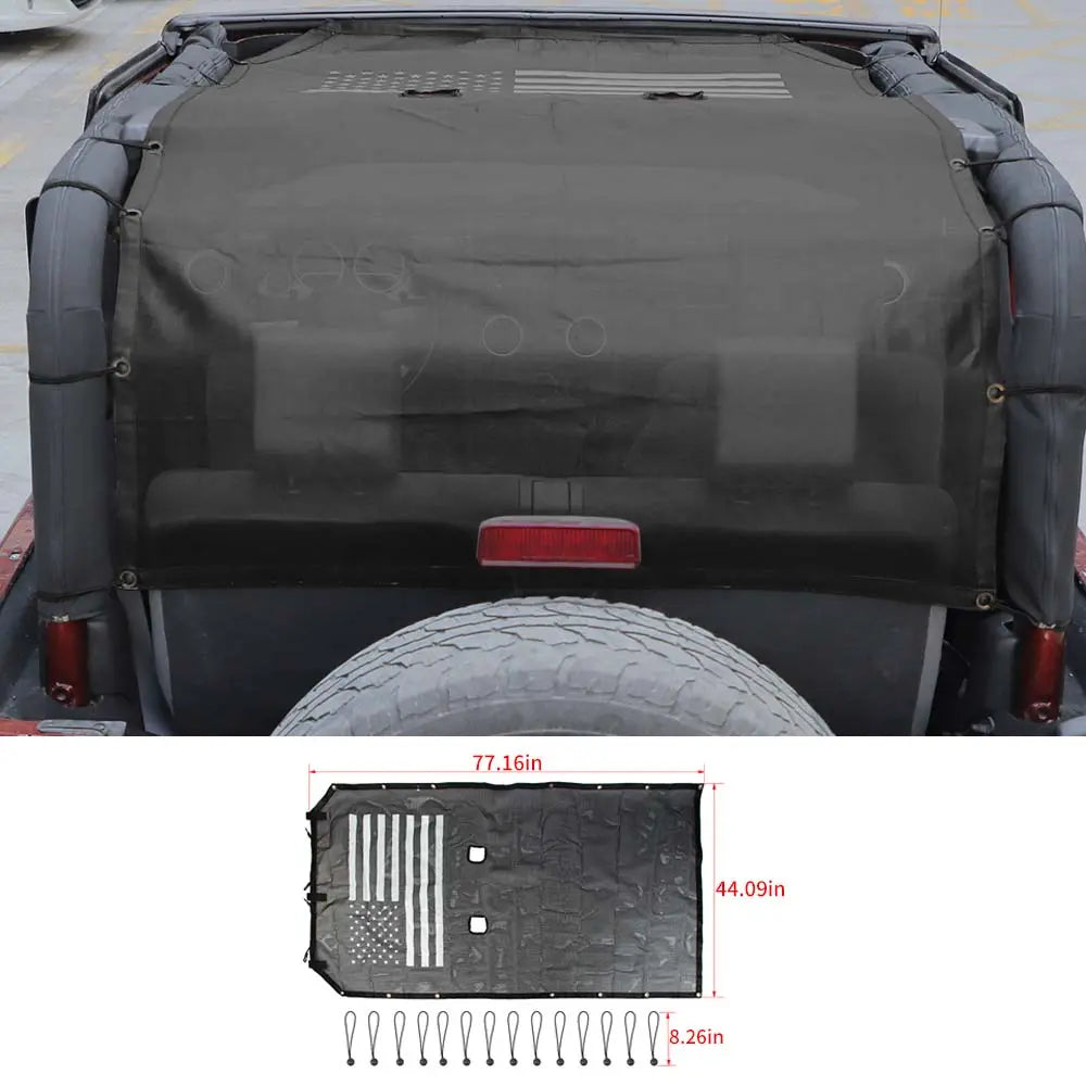 For 2007-2018 Jeep Wrangler JK 2Dr Sunshade UV Protection Mesh Heat Shade Soft Top US Flag