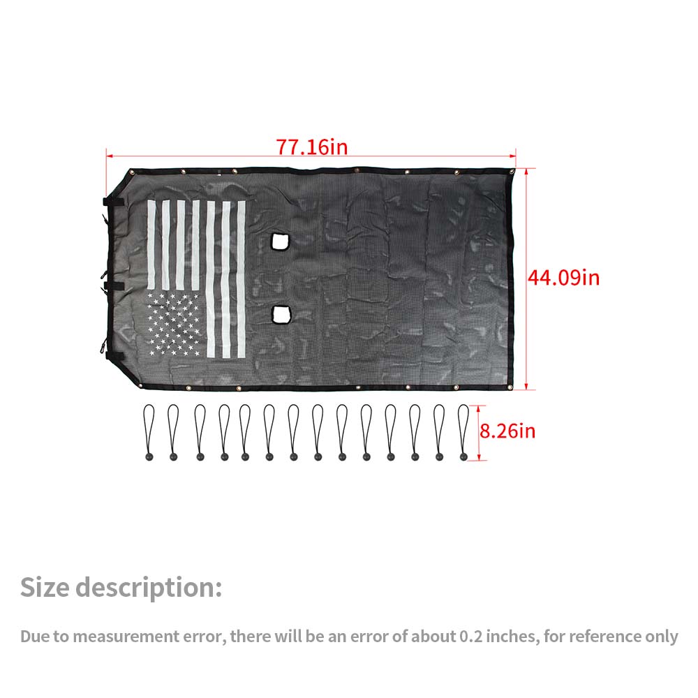 For 2007-2018 Jeep Wrangler JK 2Dr Sunshade UV Protection Mesh Heat Shade Soft Top US Flag