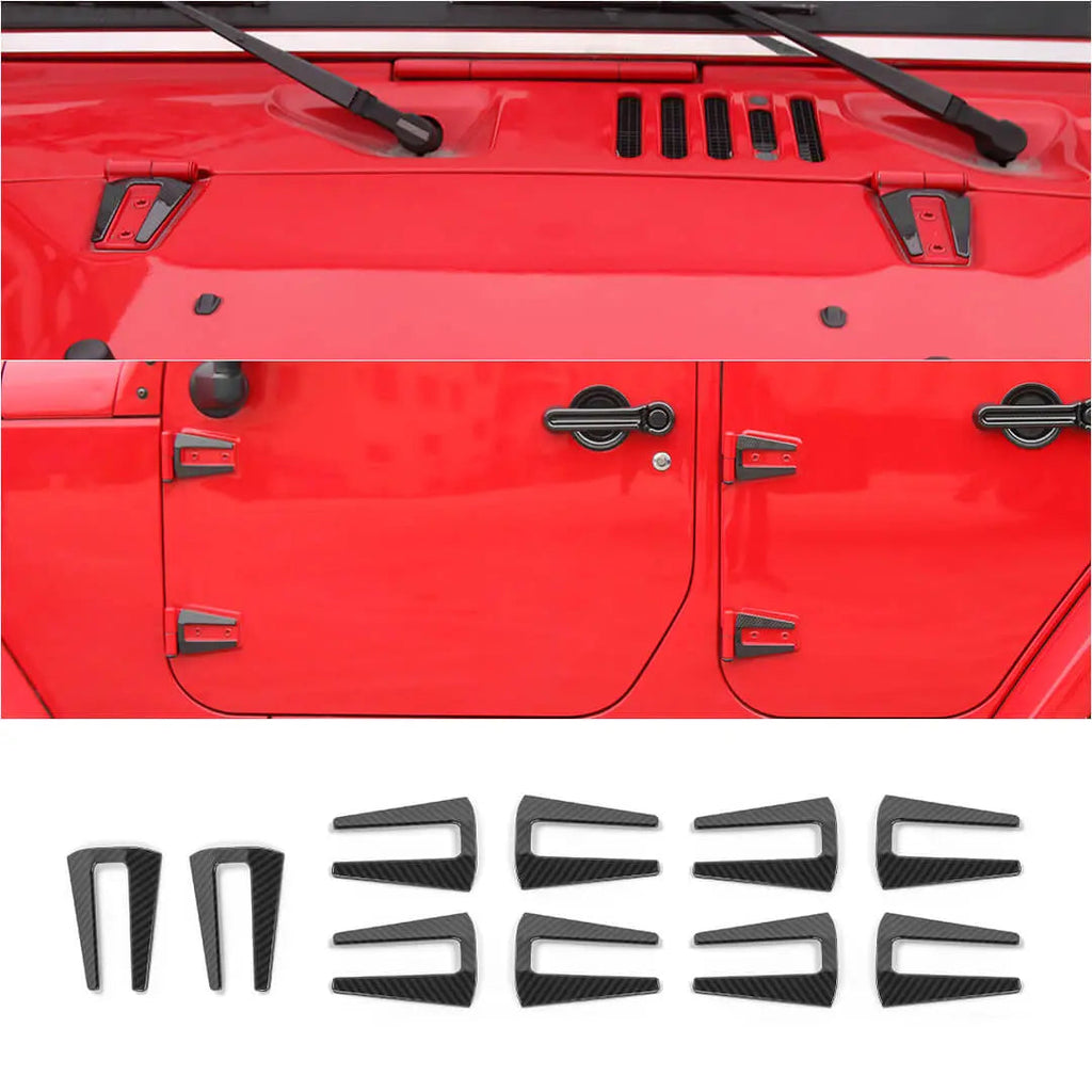 For 2007-2018 Jeep Wrangler JK 4 Door Hood Hinge & Door Hinge Trim Cover Trim Kit（10 pcs）
