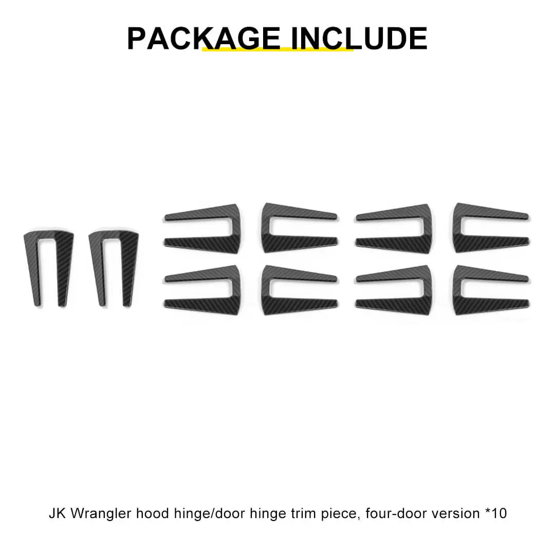 For 2007-2018 Jeep Wrangler JK 4 Door Hood Hinge & Door Hinge Trim Cover Trim Kit（10 pcs）