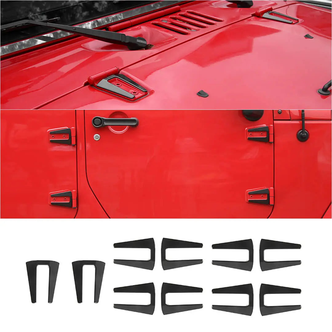 For 2007-2018 Jeep Wrangler JK 4 Door Hood Hinge & Door Hinge Trim Cover Trim Kit（10 pcs）