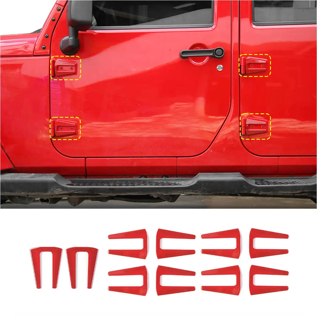For 2007-2018 Jeep Wrangler JK 4 Door Hood Hinge & Door Hinge Trim Cover Trim Kit（10 pcs）
