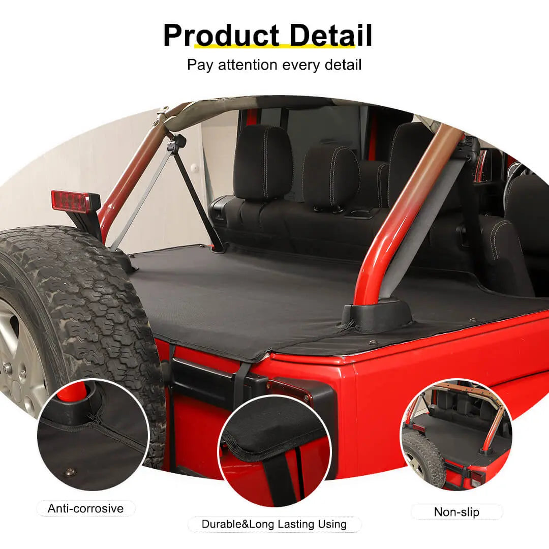For 2007-2018 Jeep Wrangler JK 4-Door Rear Cargo Cover Privacy Shade Trunk Luggage Cover Waterproof