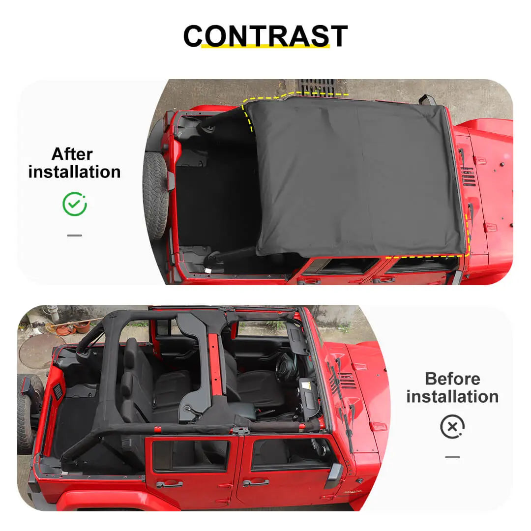 For 2007-2018 Jeep Wrangler JK 4 Door Sunshade Soft Top Sunbonnet Nylon Fabric