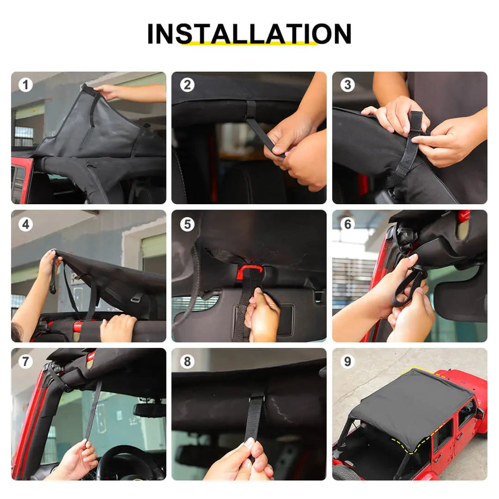 For 2007-2018 Jeep Wrangler JK 4 Door Sunshade Soft Top Sunbonnet Nylon Fabric