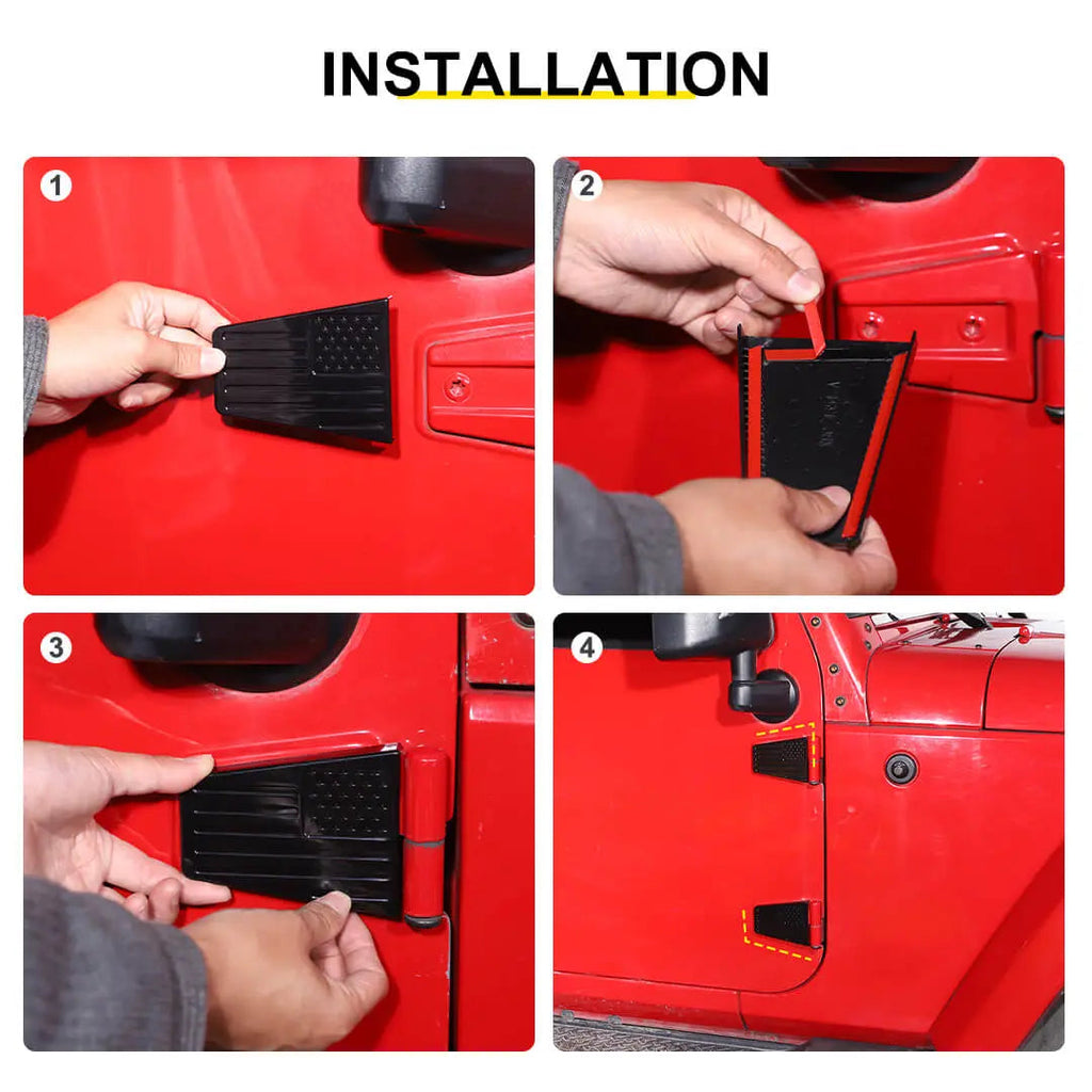 For 2007-2018 Jeep Wrangler JK 4-Door US Flag Door Hinge Cover Trim（8 pcs）