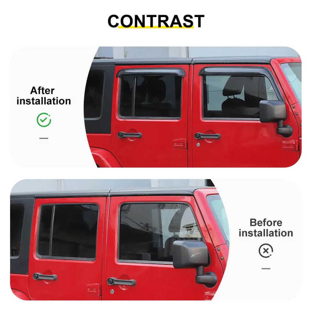 For 2007-2018 Jeep Wrangler JK 4-Door Version Car Window Sun Rain Visors Wind Rain Guard (4 pcs)