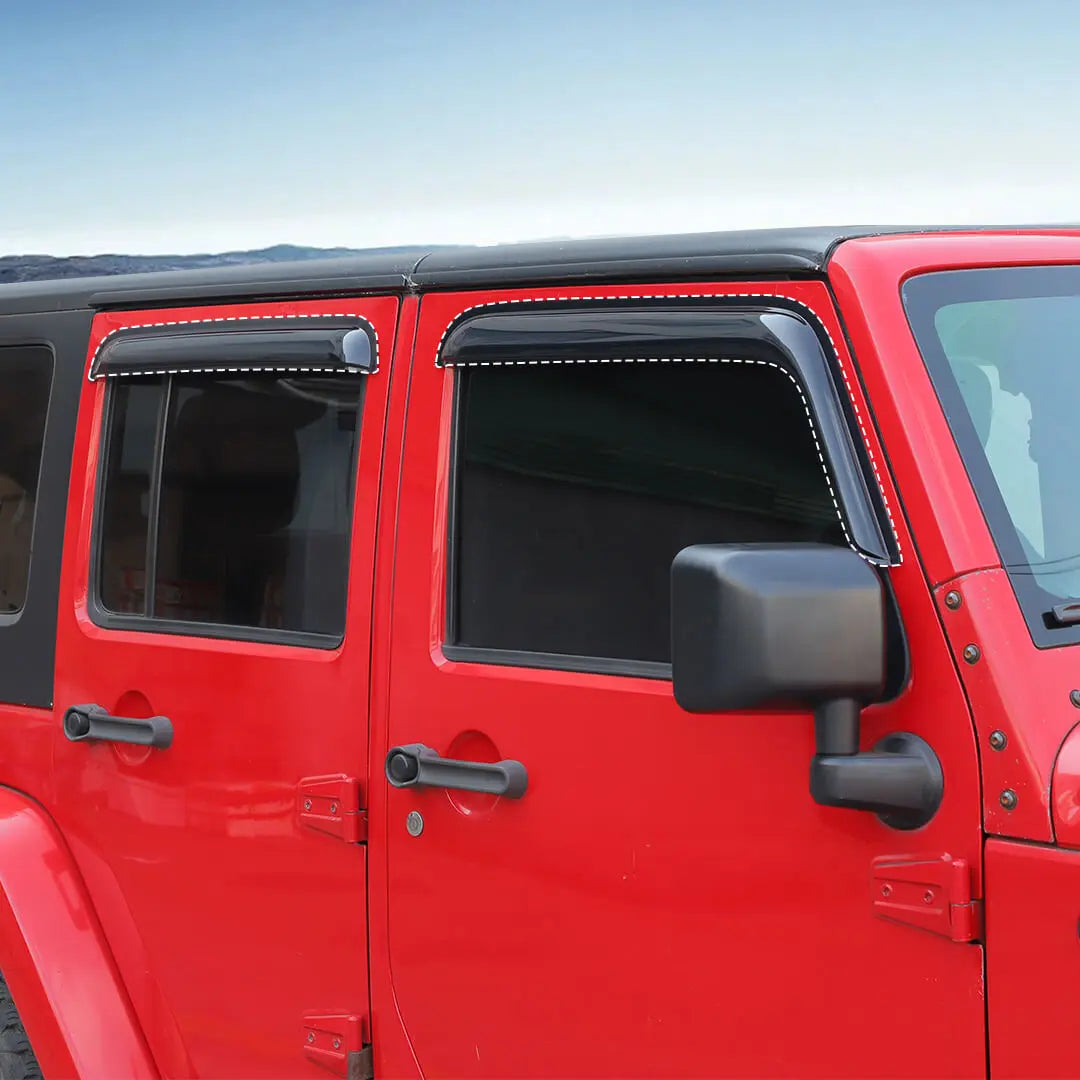 For 2007-2018 Jeep Wrangler JK 4-Door Version Car Window Sun Rain Visors Wind Rain Guard (4 pcs)