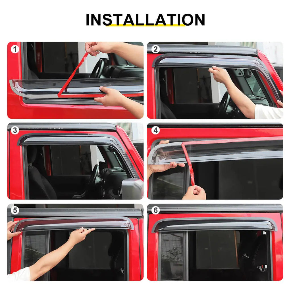For 2007-2018 Jeep Wrangler JK 4-Door Version Car Window Sun Rain Visors Wind Rain Guard (4 pcs)