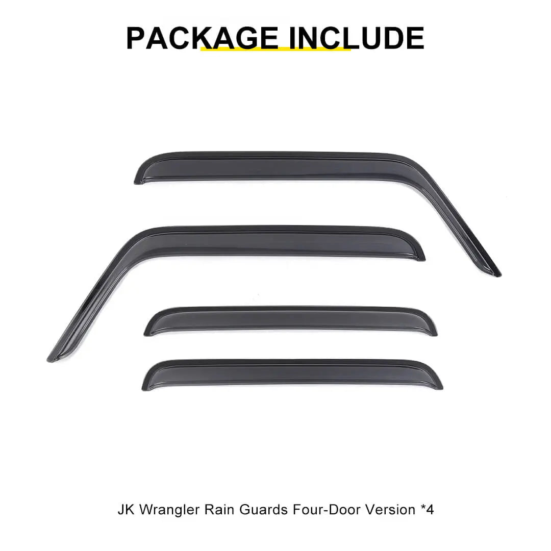 For 2007-2018 Jeep Wrangler JK 4-Door Version Car Window Sun Rain Visors Wind Rain Guard (4 pcs)