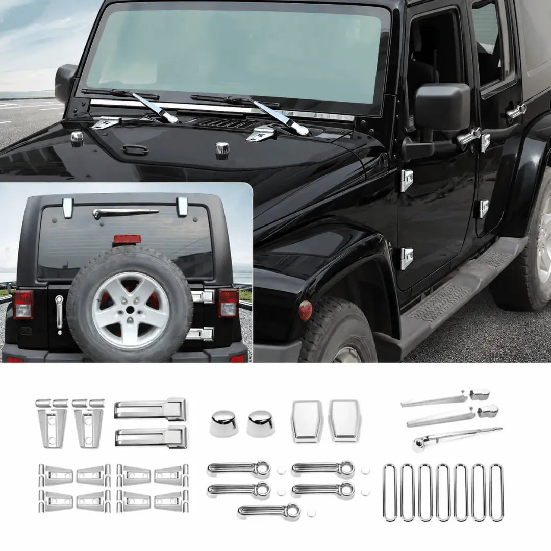 For 2007-2018 Jeep Wrangler JK 4-Door Version Full Set Exterior Decoration Hinges Trims Cover Kit (31 pcs)
