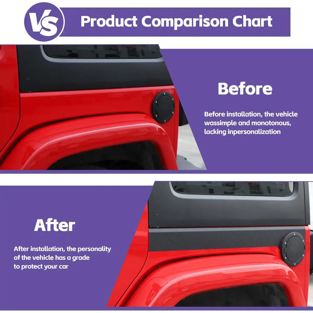 For 2007-2018 Jeep Wrangler JK 4Door Body Side Molding Sticker Cover Trim Carbon Fiber