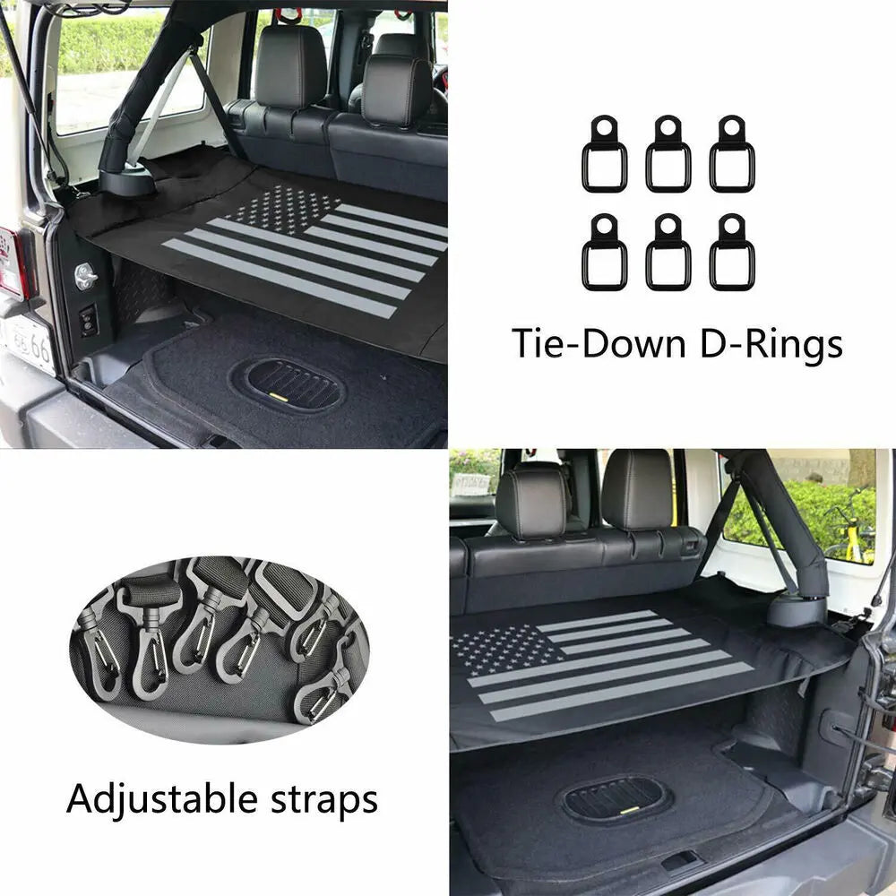 For 2007-2018 Jeep Wrangler JK 4Door Car Rear Trunk Shade Cargo Cover Curtain Black