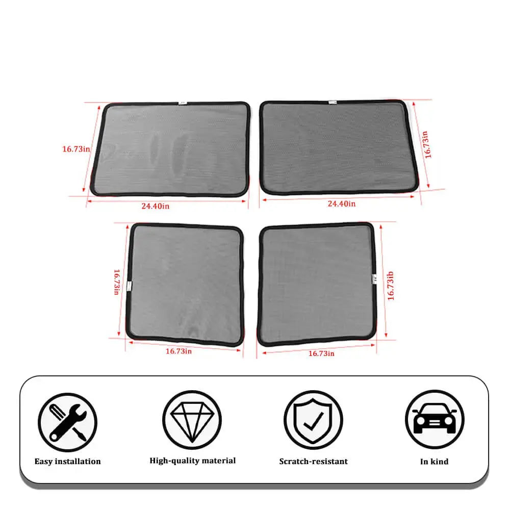 For 2007-2018 Jeep Wrangler JK Car Front & Rear Window SunShade Bug Insect Screen Mesh 4pcs