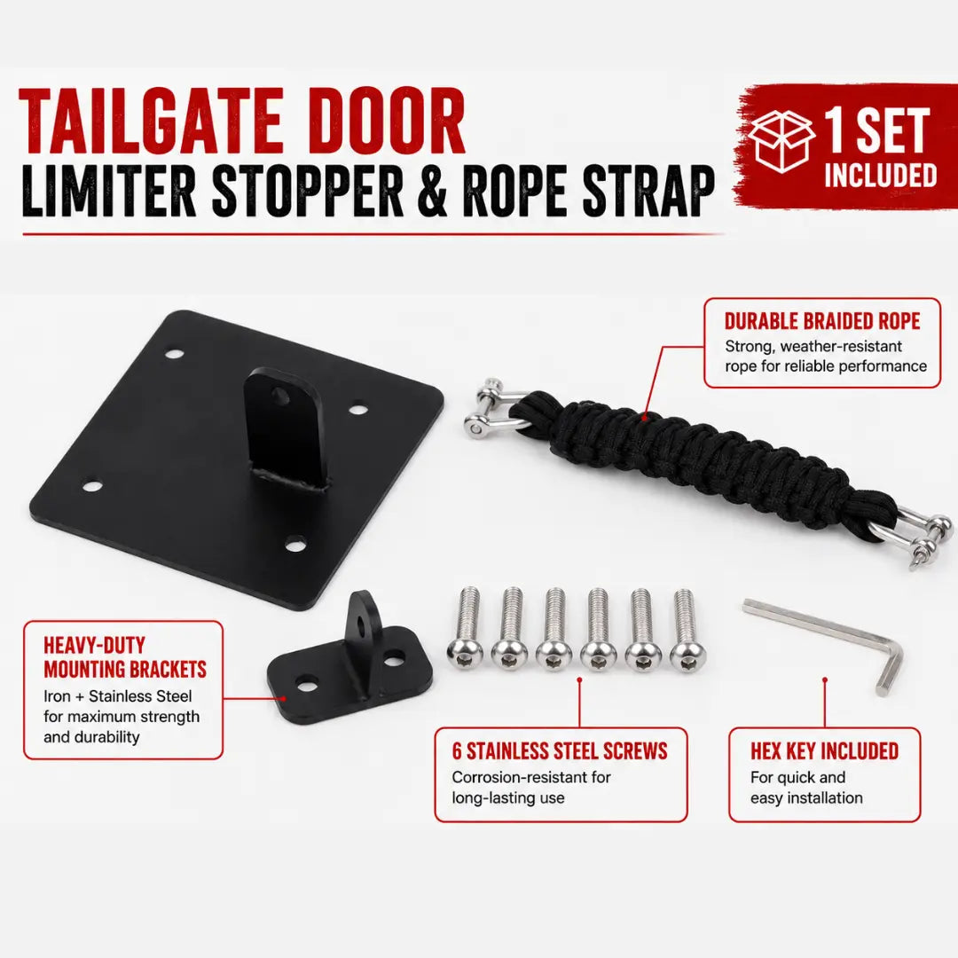 For 2007-2018 Jeep Wrangler JK Car Tailgate Door Limiter Stopper & Rope Strap Bandage
