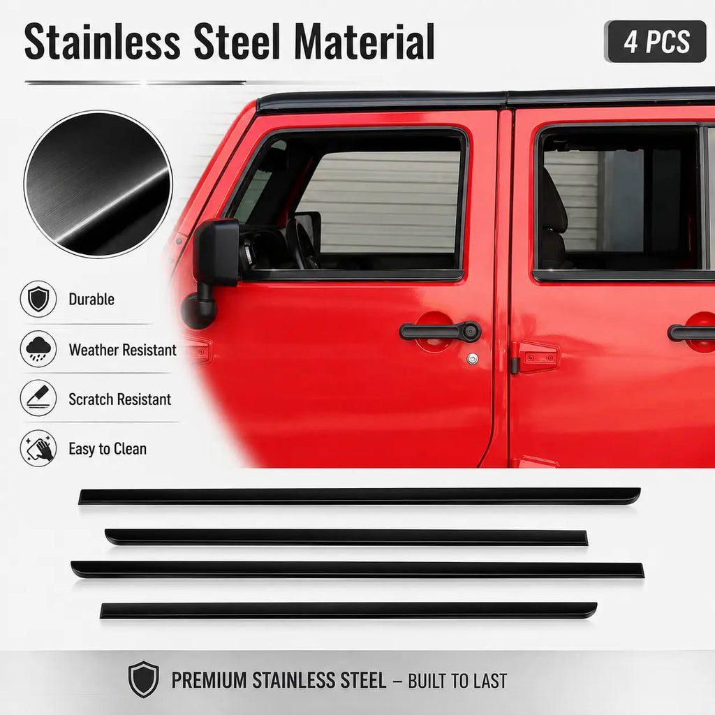 For 2007-2018 Jeep Wrangler JK Car Window Sill Strip Trims Cover Kit (4 pcs)