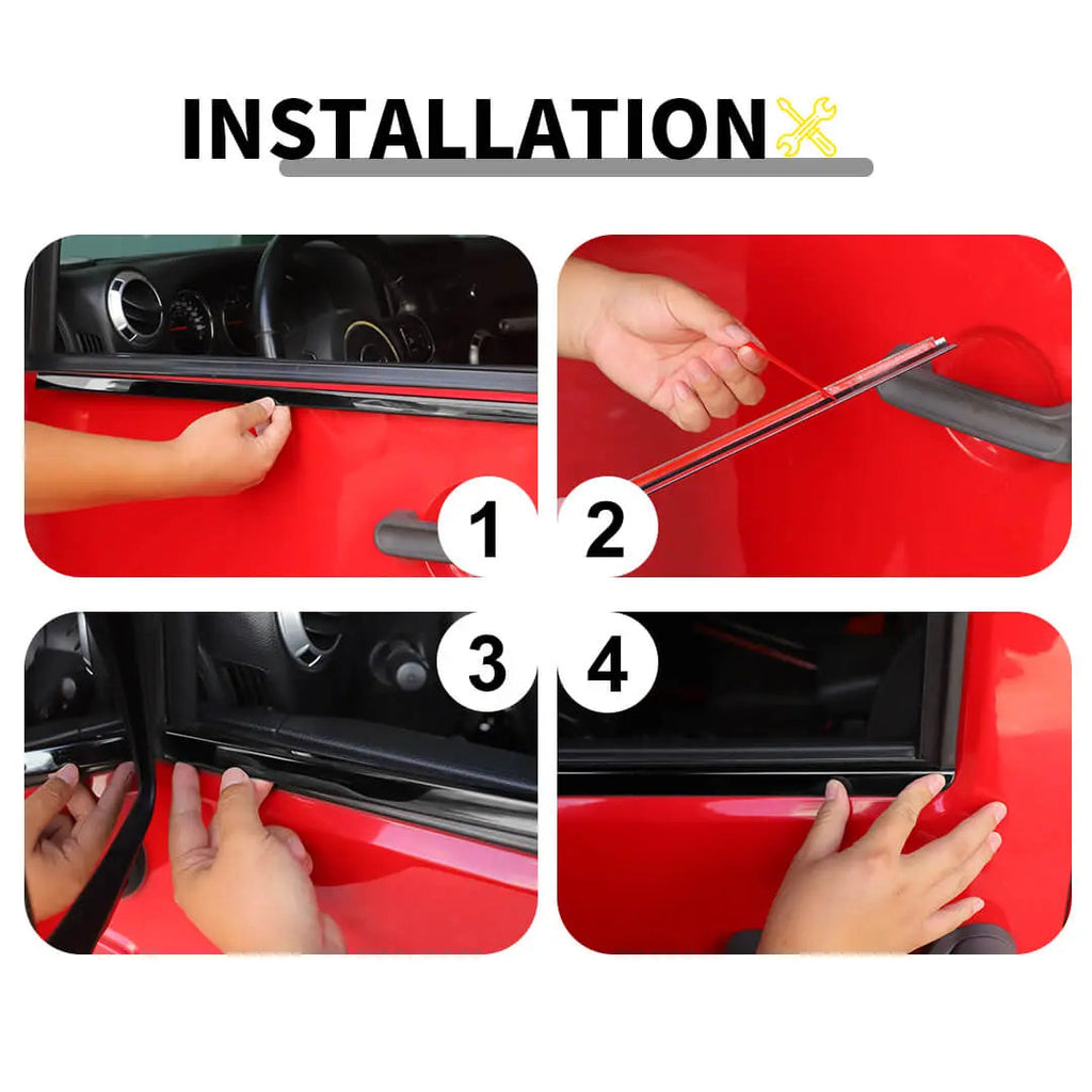 For 2007-2018 Jeep Wrangler JK Car Window Sill Strip Trims Cover Kit (4 pcs)
