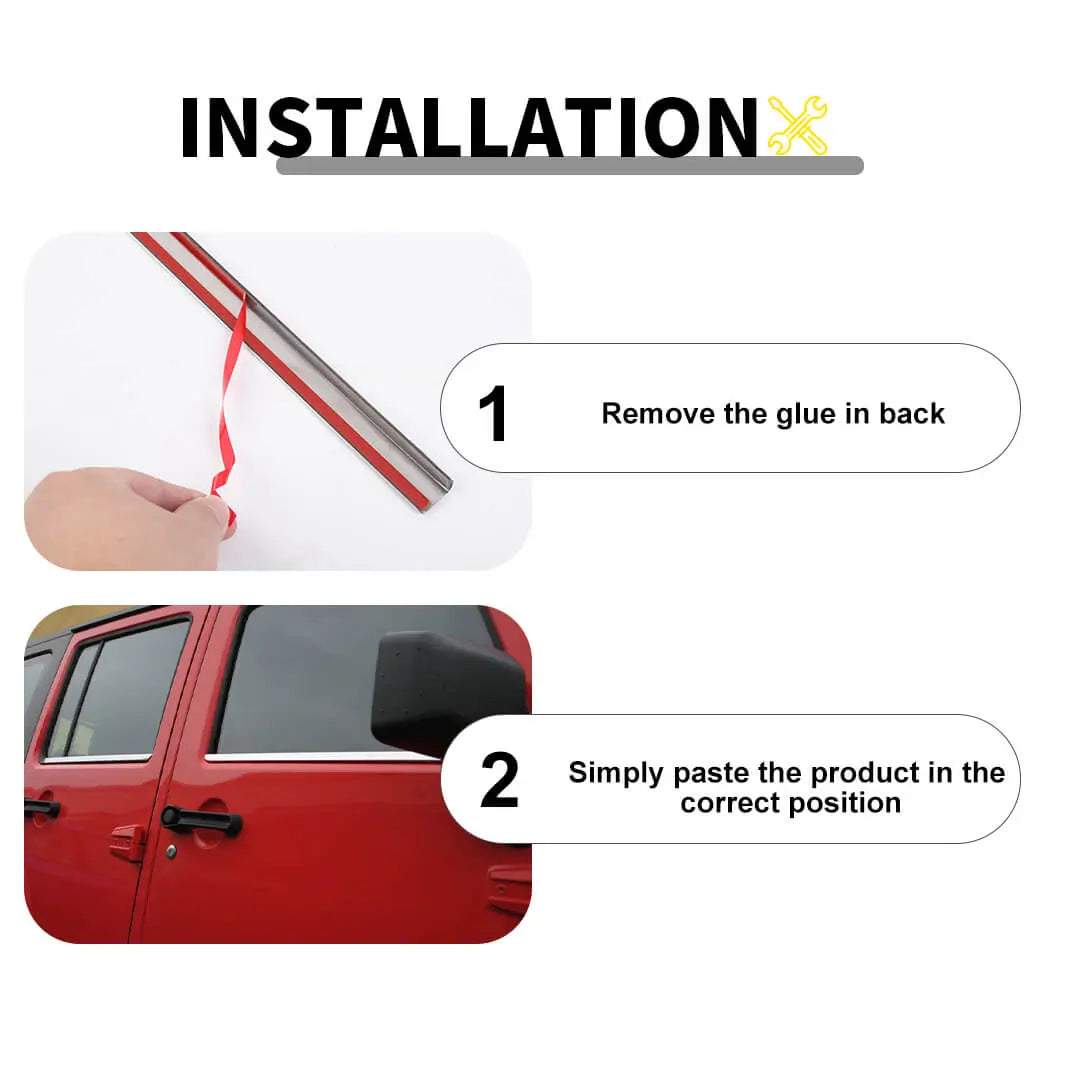 For 2007-2018 Jeep Wrangler JK Exterior Car Window Body Trim Strip Cover (2 pcs)