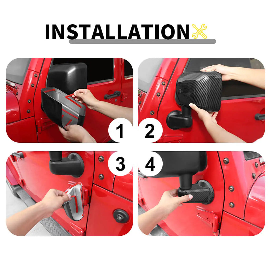For the 2007–2018 Jeep Wrangler JK Door Handles, Hinges, and Mirror Exterior Full Covers Trim Kit Accessories (53 pcs)