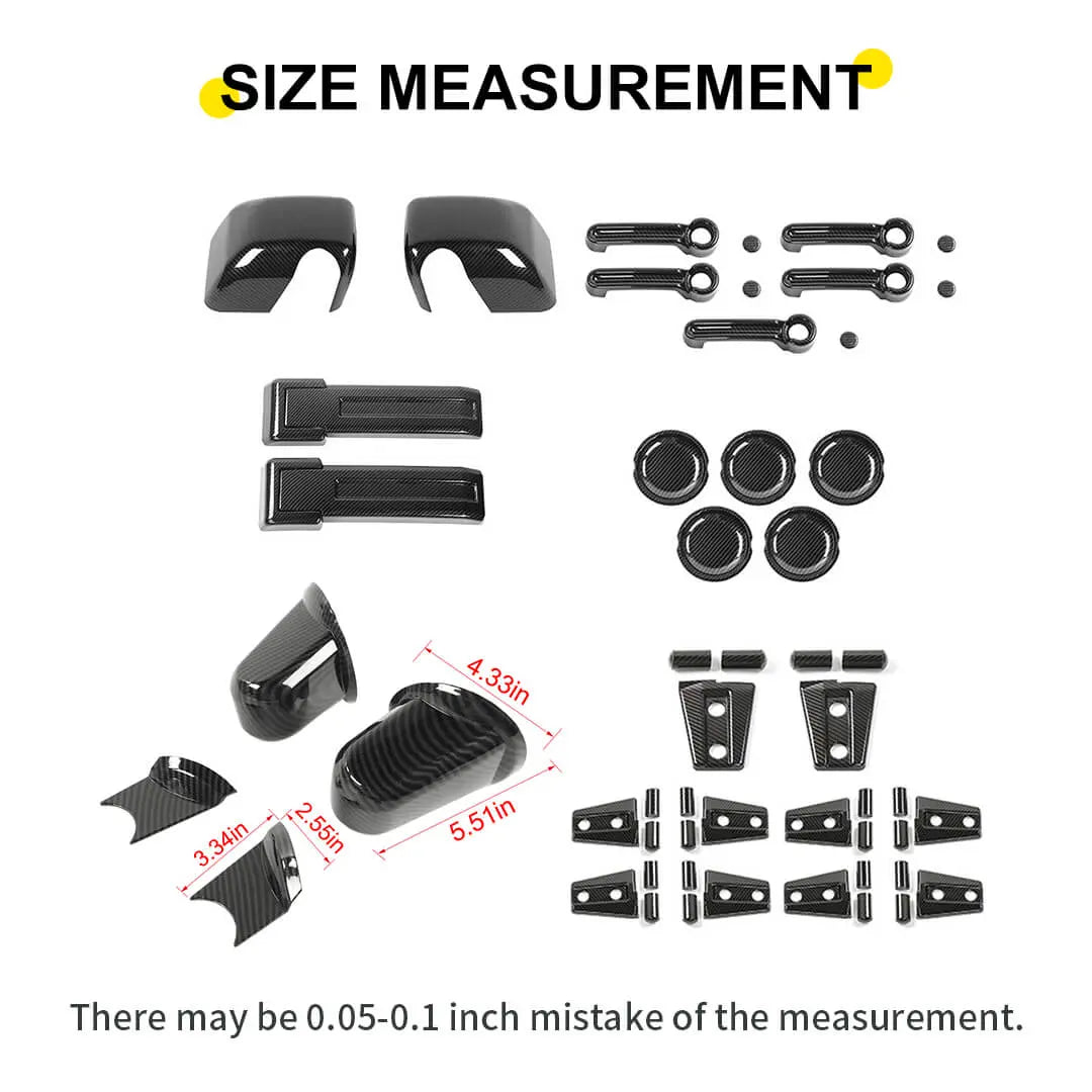 For the 2007–2018 Jeep Wrangler JK Door Handles, Hinges, and Mirror Exterior Full Covers Trim Kit Accessories (53 pcs)