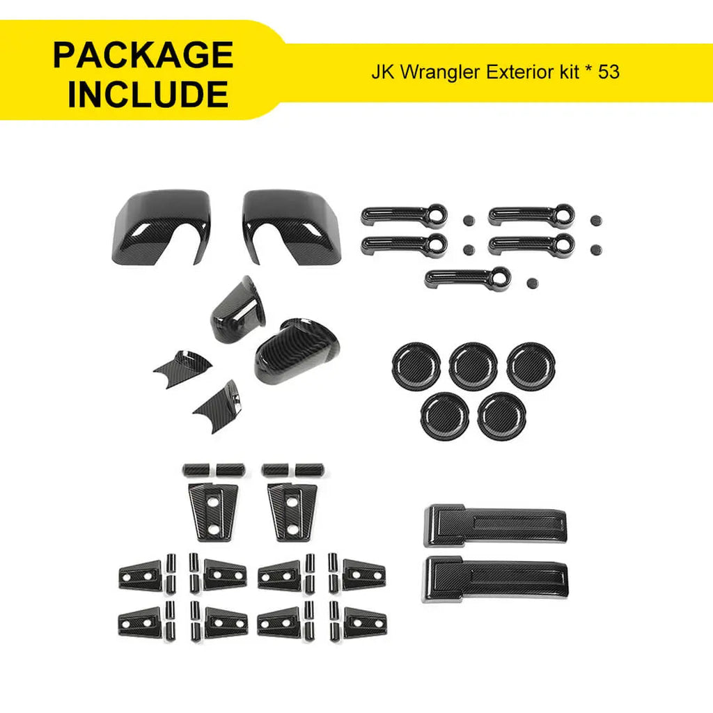For the 2007–2018 Jeep Wrangler JK Door Handles, Hinges, and Mirror Exterior Full Covers Trim Kit Accessories (53 pcs)
