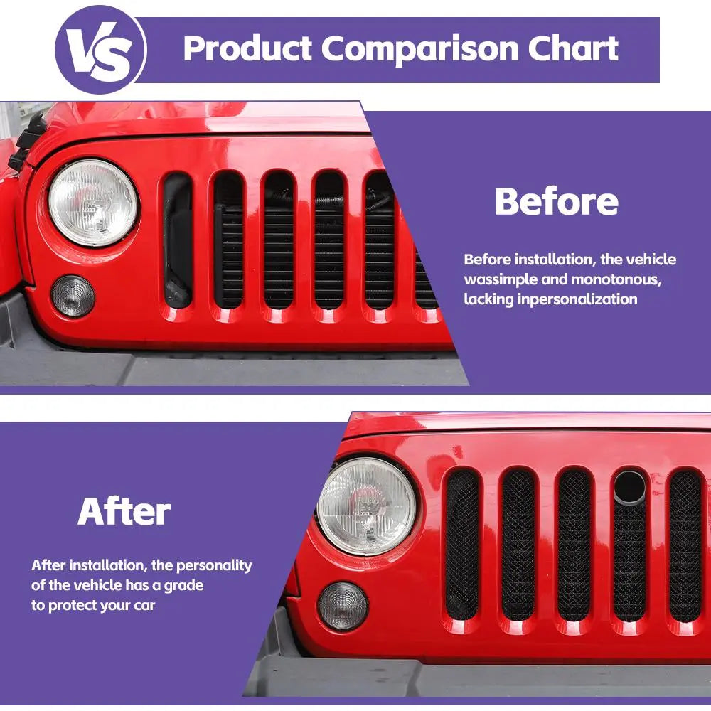 For 2007-2018 Jeep Wrangler JK Front Bumper Grille 3D Insect-proof Net Cover Black
