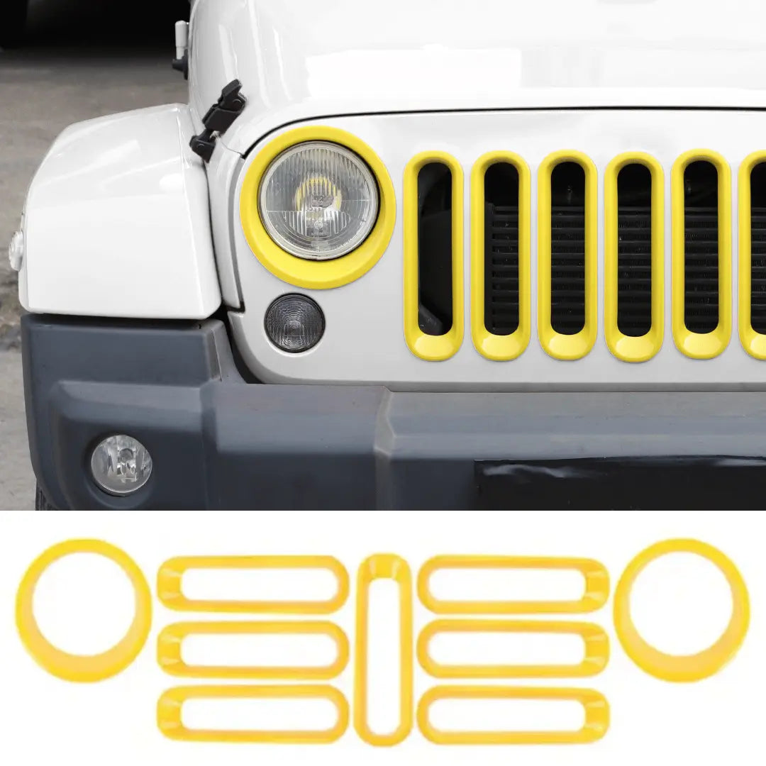 For 2007-2018 Jeep Wrangler JK Front Grill Inserts & Headlight Trim Bezels Kit