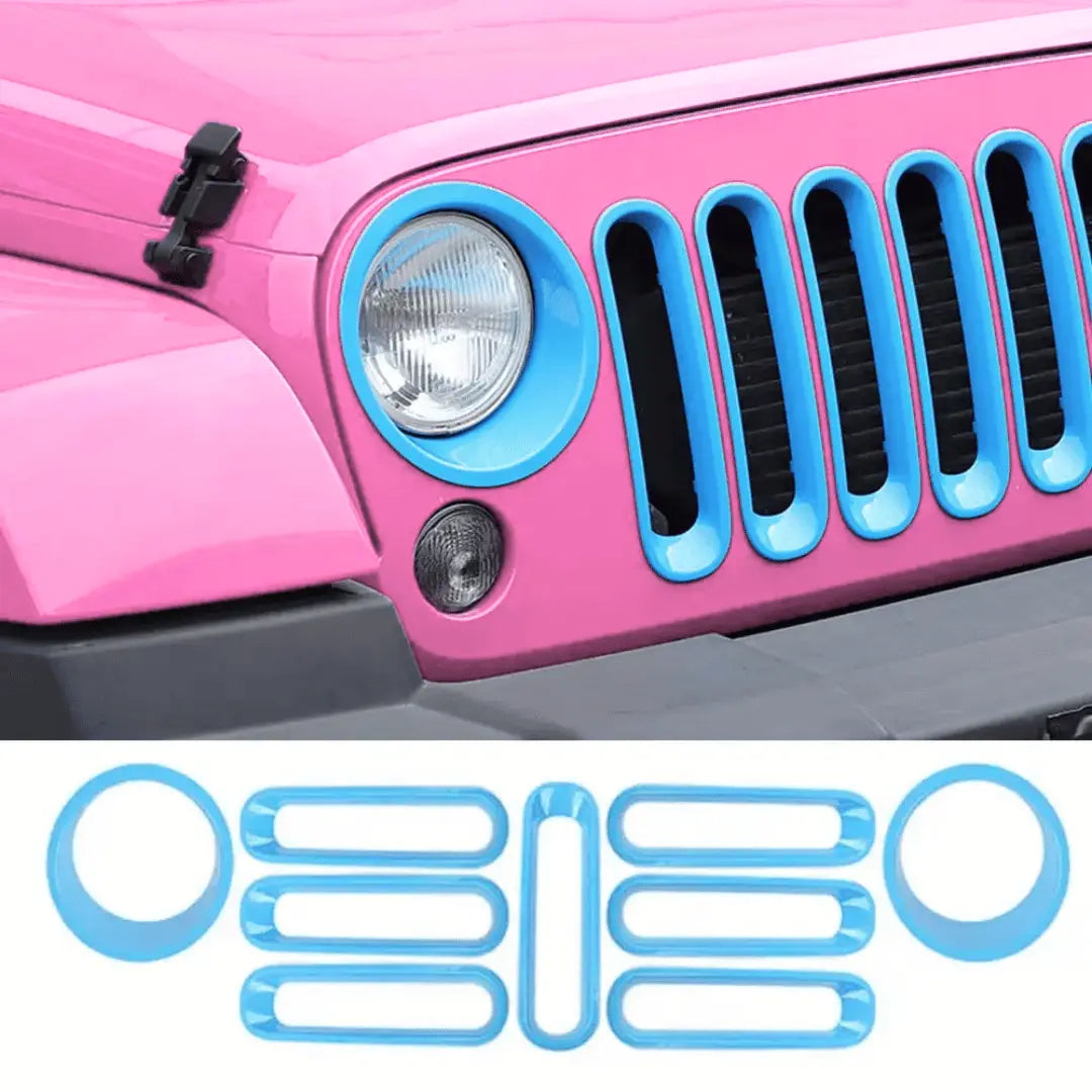 For 2007-2018 Jeep Wrangler JK Front Grill Inserts & Headlight Trim Bezels Kit