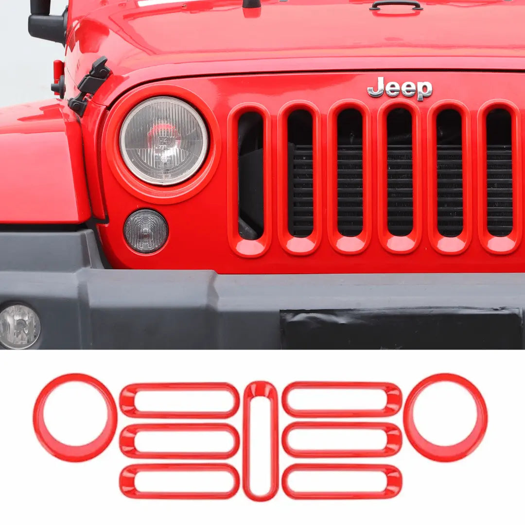 For 2007-2018 Jeep Wrangler JK Front Grill Inserts & Headlight Trim Bezels Kit