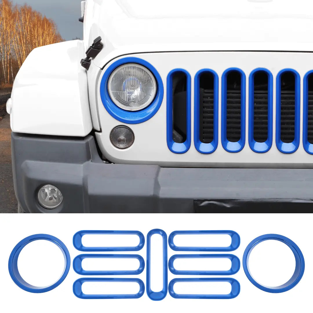 For 2007-2018 Jeep Wrangler JK Front Grill Inserts & Headlight Trim Bezels Kit