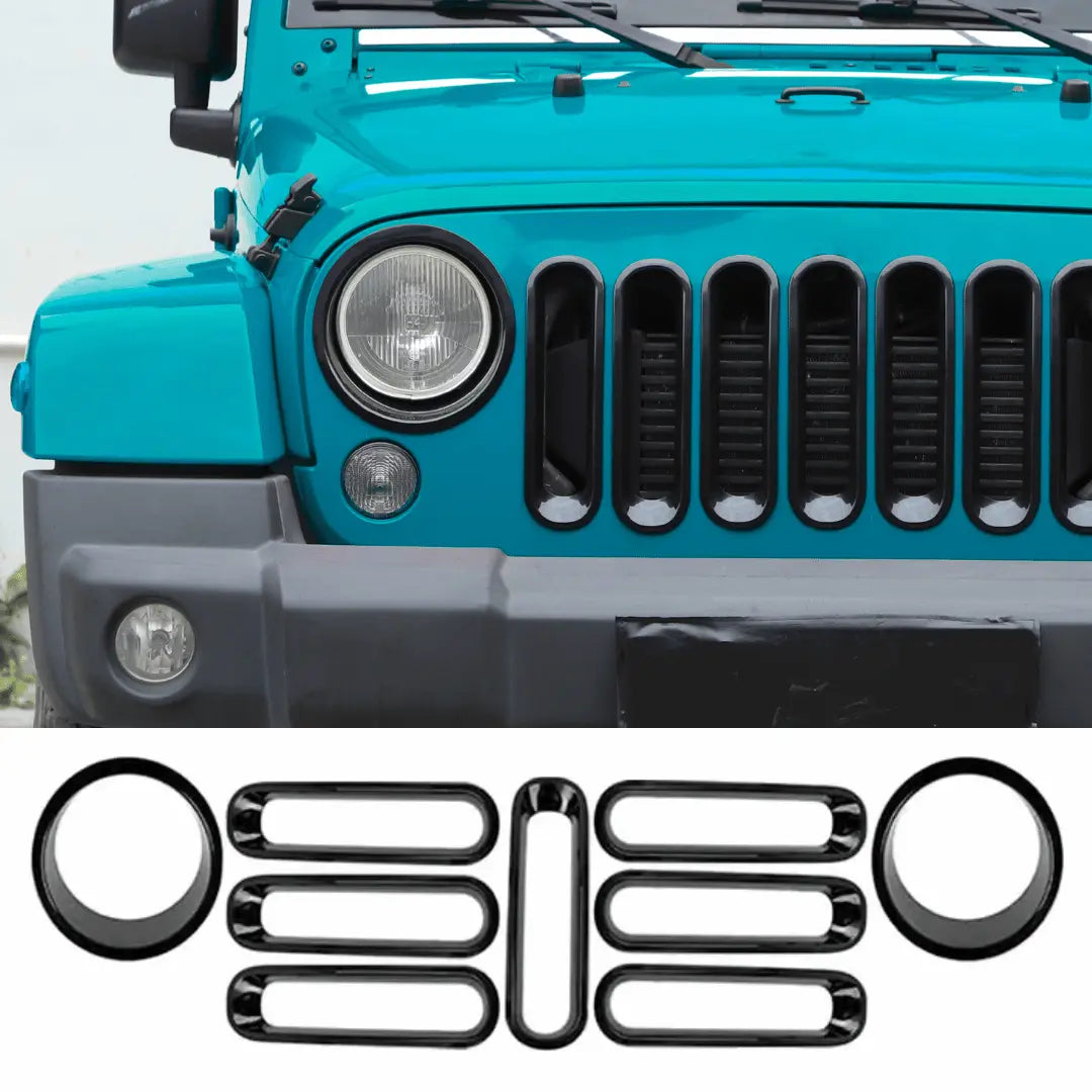 For 2007-2018 Jeep Wrangler JK Front Grill Inserts & Headlight Trim Bezels Kit