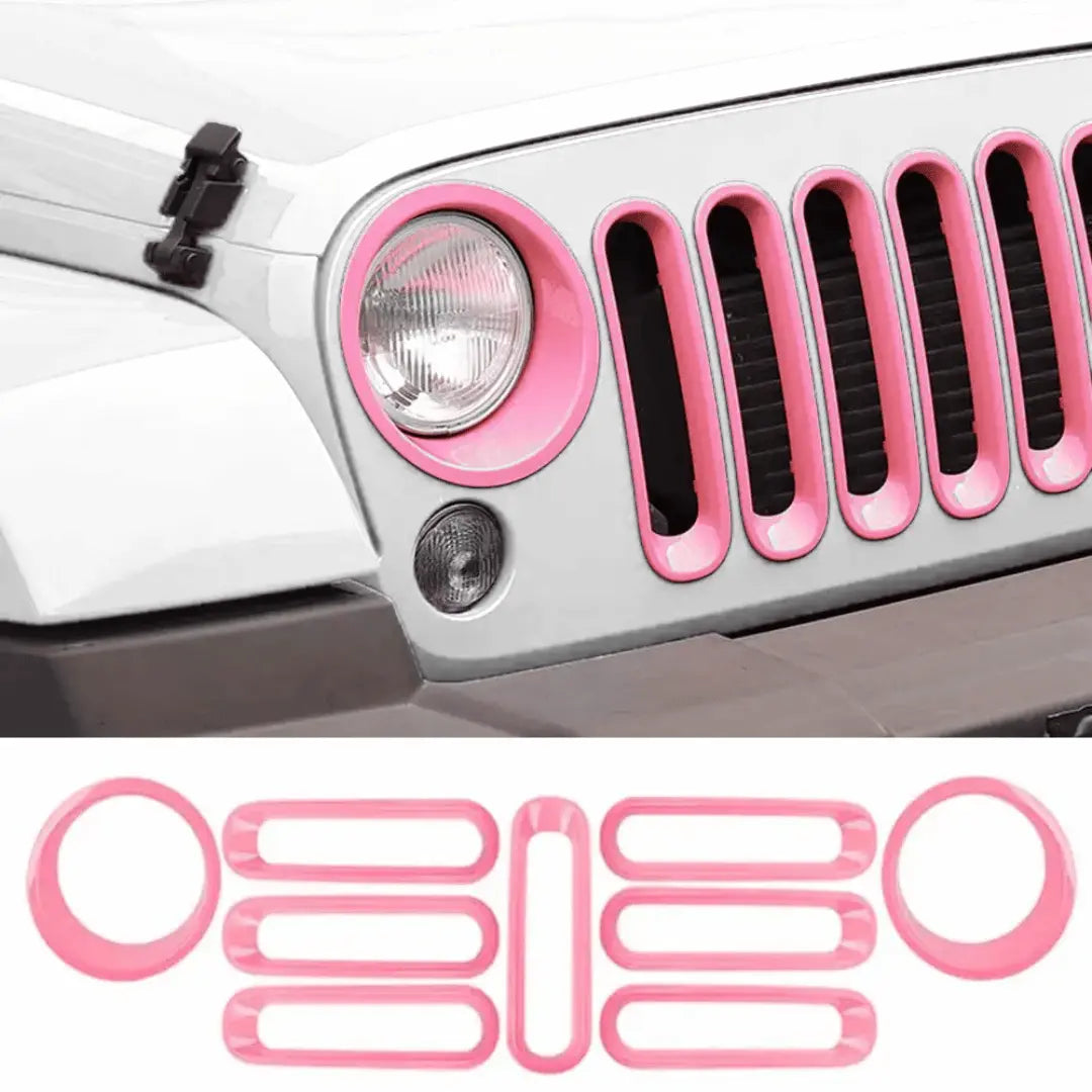 For 2007-2018 Jeep Wrangler JK Front Grill Inserts & Headlight Trim Bezels Kit