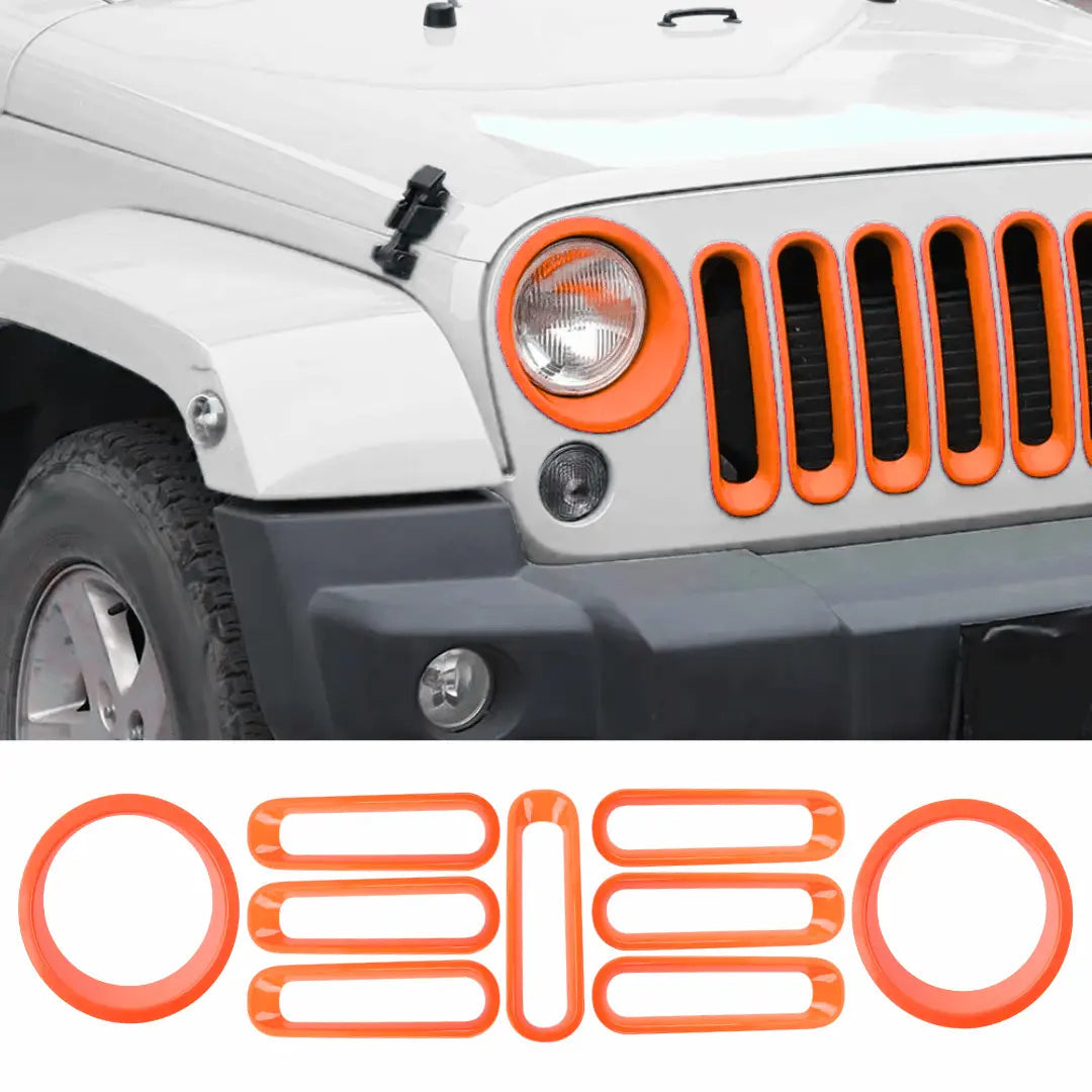 For 2007-2018 Jeep Wrangler JK Front Grill Inserts & Headlight Trim Bezels Kit